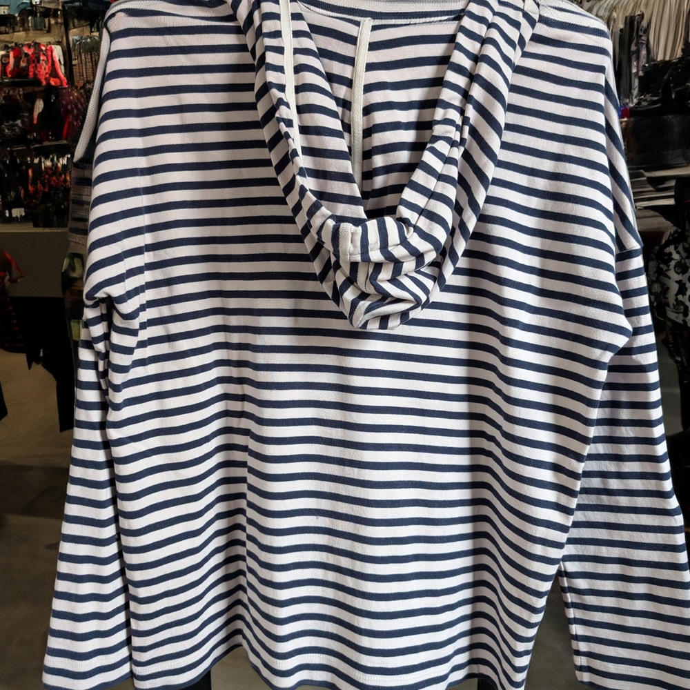 Loft Lou And Grey. Striped Navy and White Hoodie Sweatshirt - Picture 2 of 2